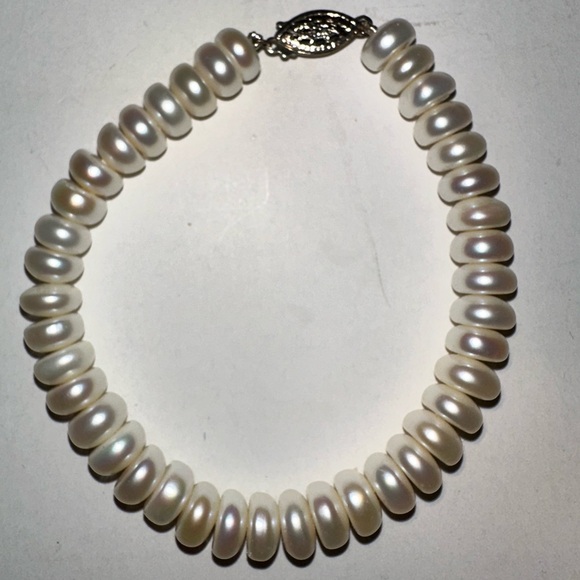Sterling Silver Genuine Freshwater White Pearl 925 Bracelet - Picture 2 of 4